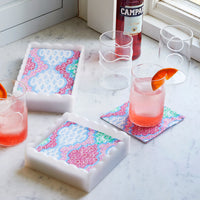 Provençal Cotton Pink White Scalloped Cocktail Napkin Box Set