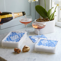 Provençal Cotton Blue White Scalloped Cocktail Napkin Box Set