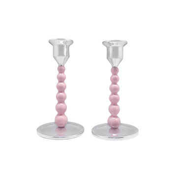 Pink Pearled Small Candlestick Set