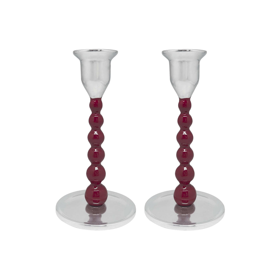 Pearled Red Small Candlestick Set