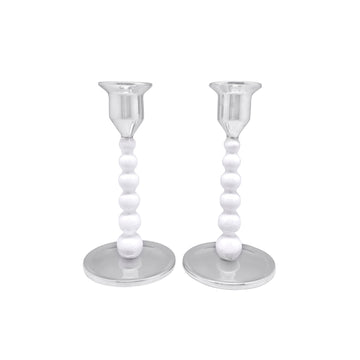White Pearled Small Candlestick Set