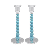 Aqua Pearled Medium Candlestick Set