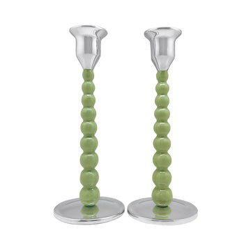 Green Pearled Medium Candlestick Set