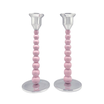 Pink Pearled Medium Candlestick Set