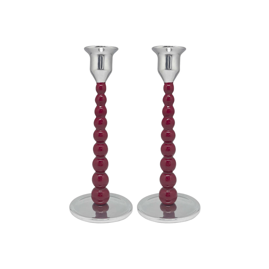 Pearled Red Medium Candlestick Set