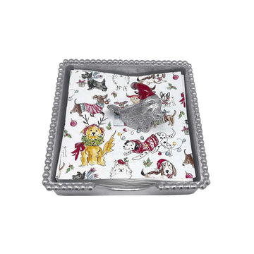 Sitting Lab With Red Hat Beaded Napkin Box
