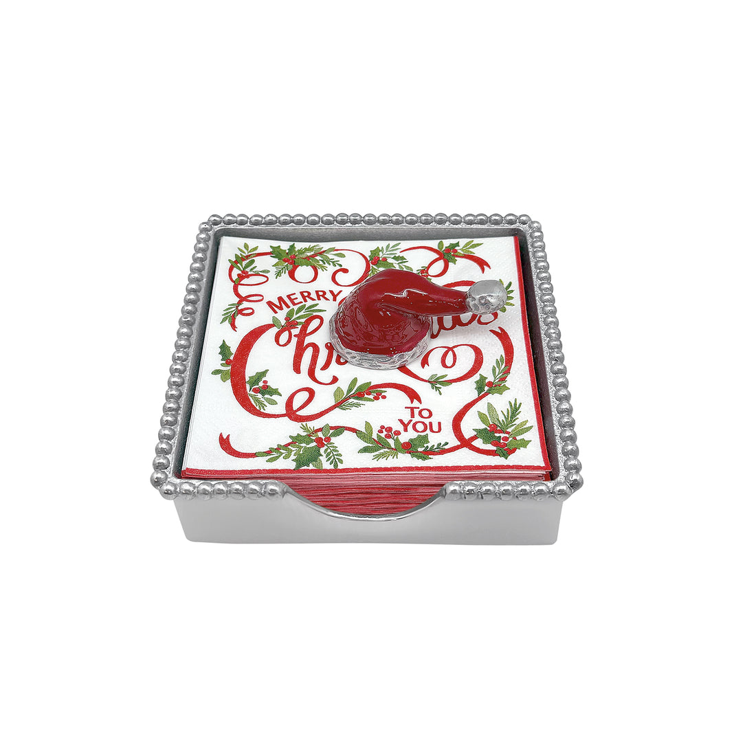 Red Santa Hat Beaded Napkin Box