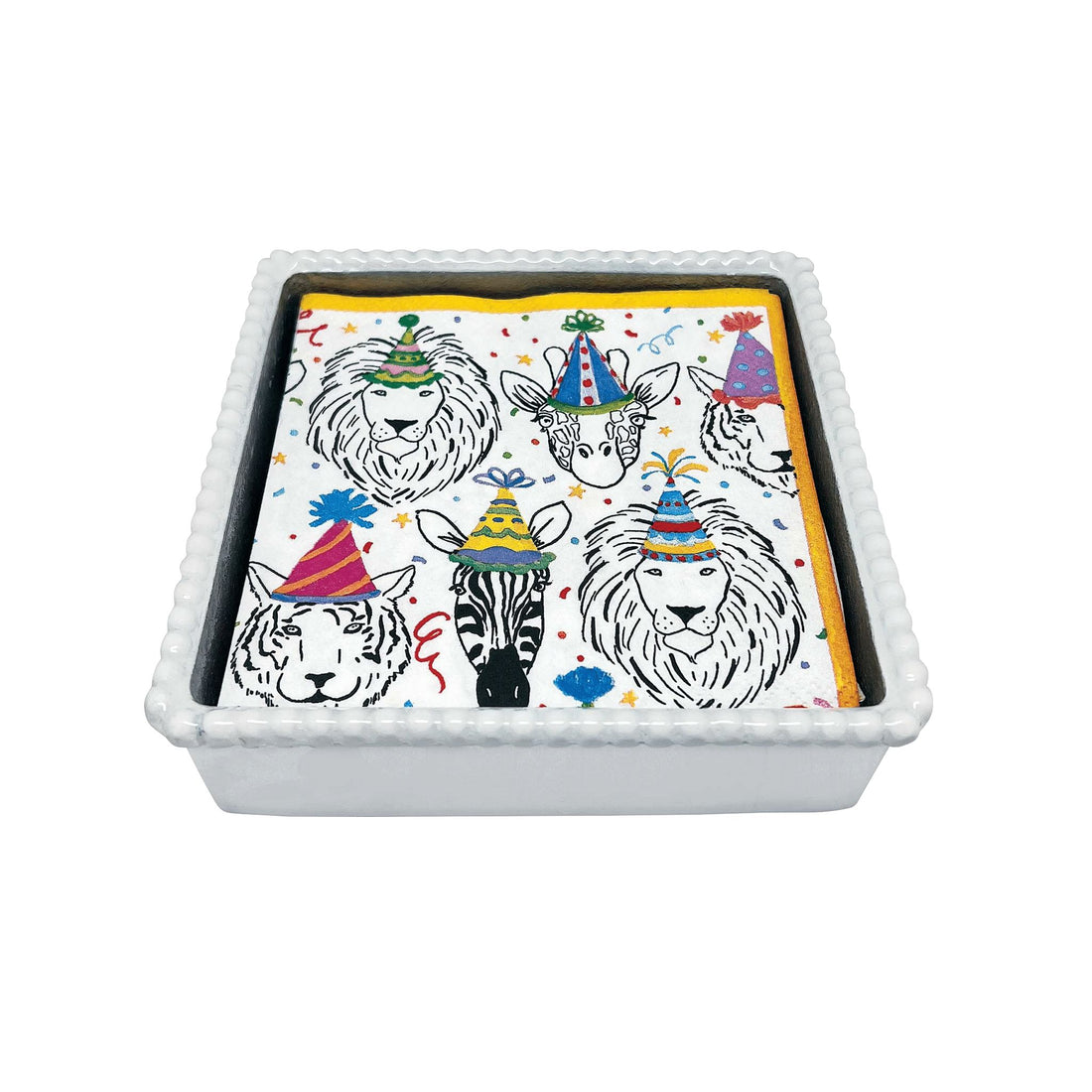 Party Animal White Beaded Napkin Box