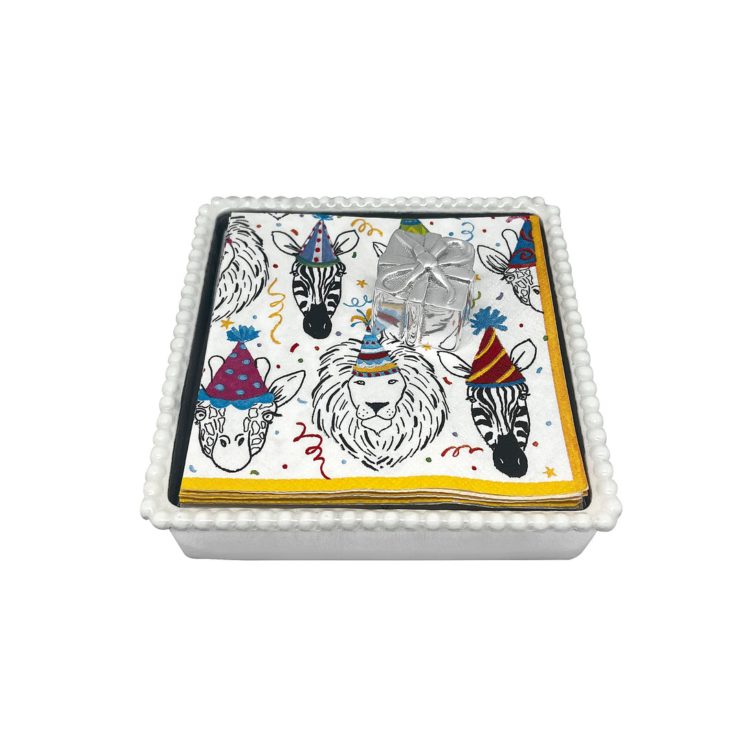 Present Party Animal White Beaded Napkin Box Set