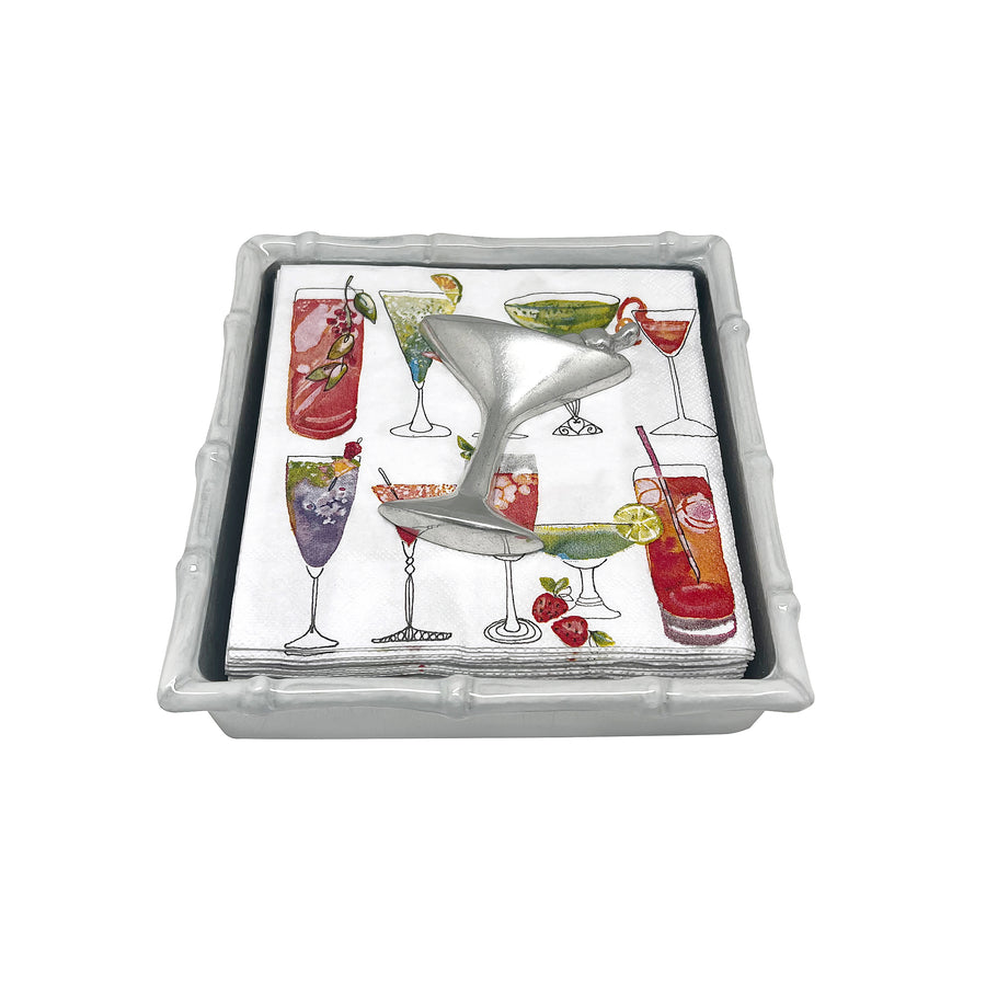 Cocktail White Bamboo Napkin Box Set