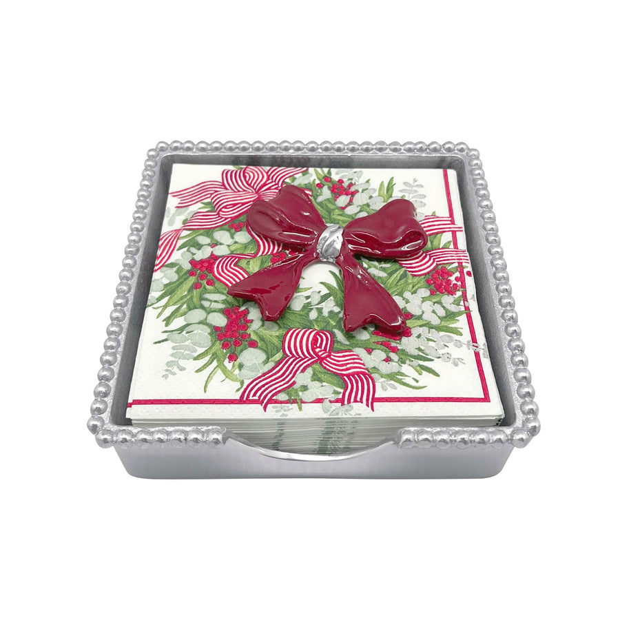 Red Bow (5204R) Beaded Napkin Box Set