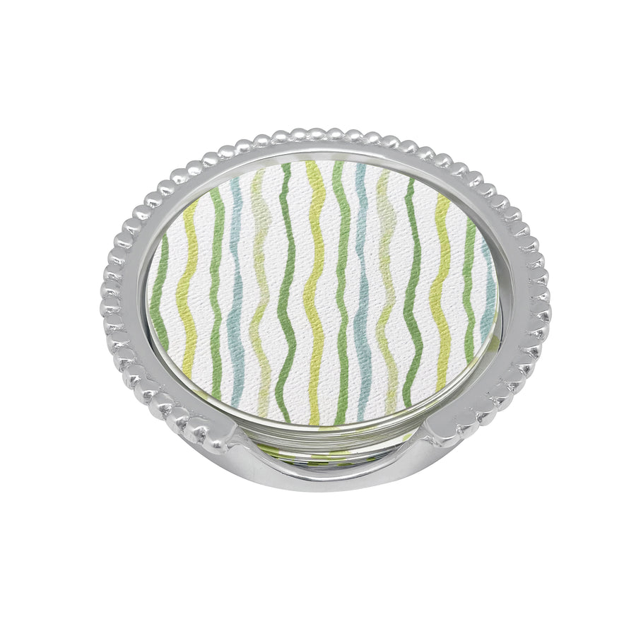 Green Dotty and Stripe Beaded Coaster Set