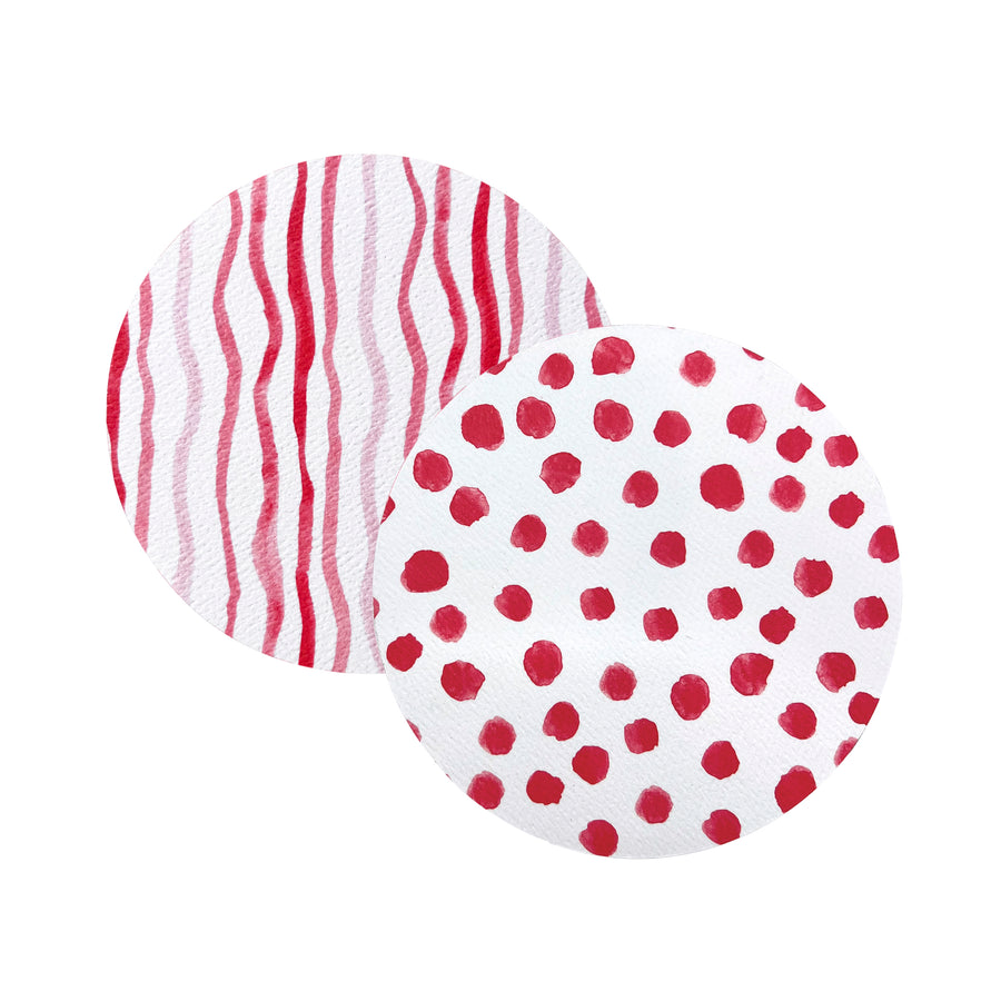 Red Dotty and Stripe Beaded Coaster Set