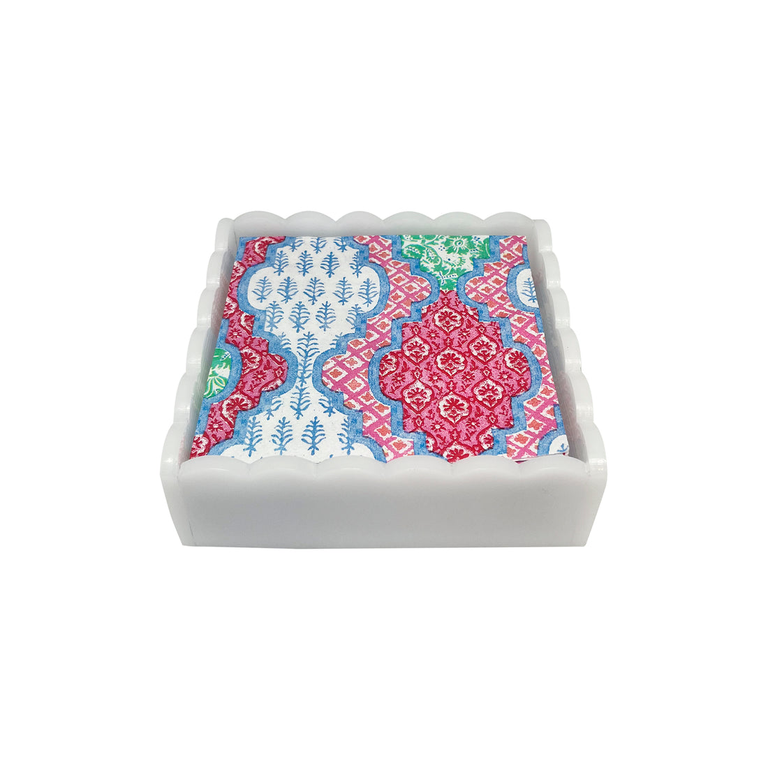 Provençal Cotton Pink White Scalloped Cocktail Napkin Box Set
