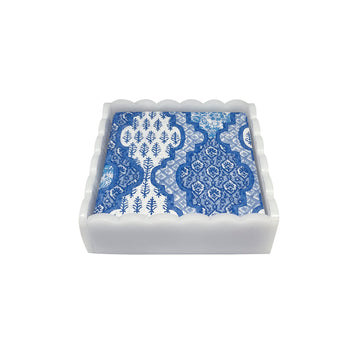 Provençal Cotton Blue White Scalloped Cocktail Napkin Box Set