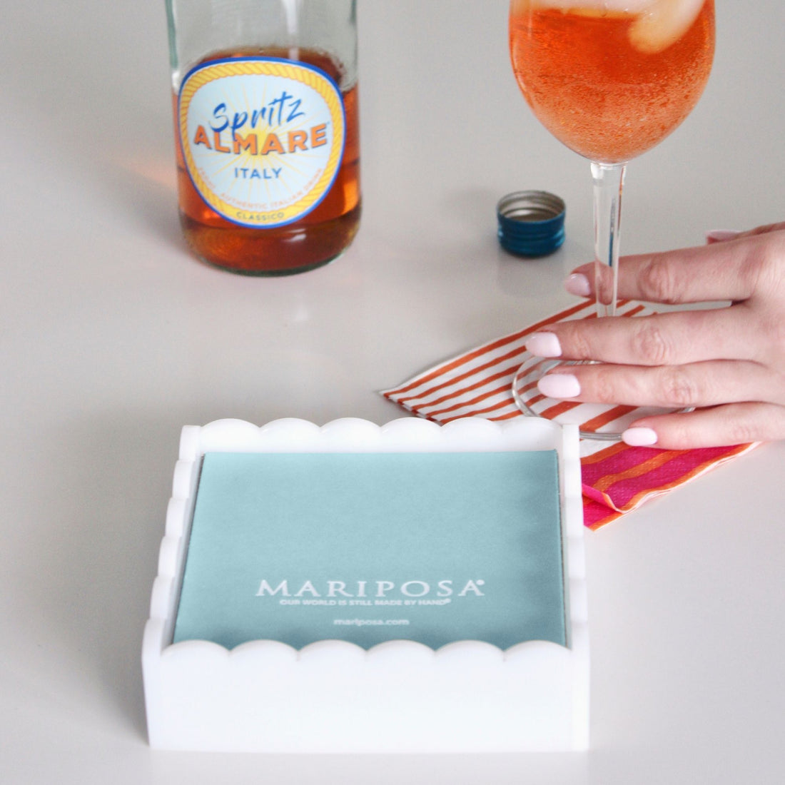White Scalloped Napkin Box with Insert