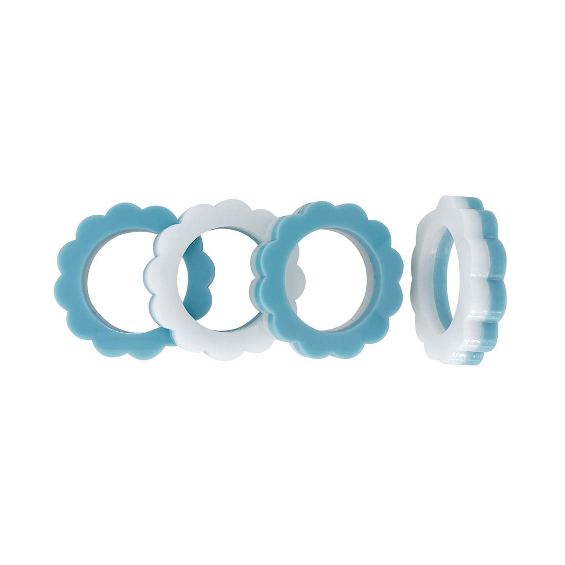 Teal and White Scallop Napkin Ring Set of 4