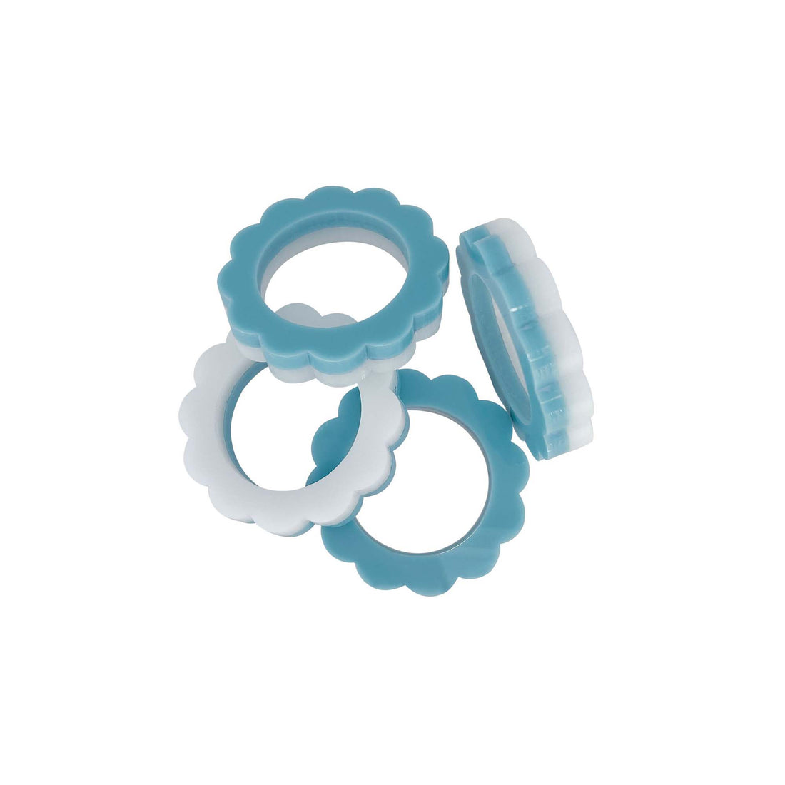 Teal and White Scallop Napkin Ring Set of 4