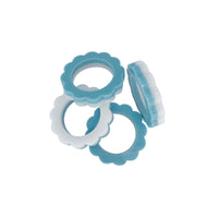 Teal and White Scallop Napkin Ring Set of 4