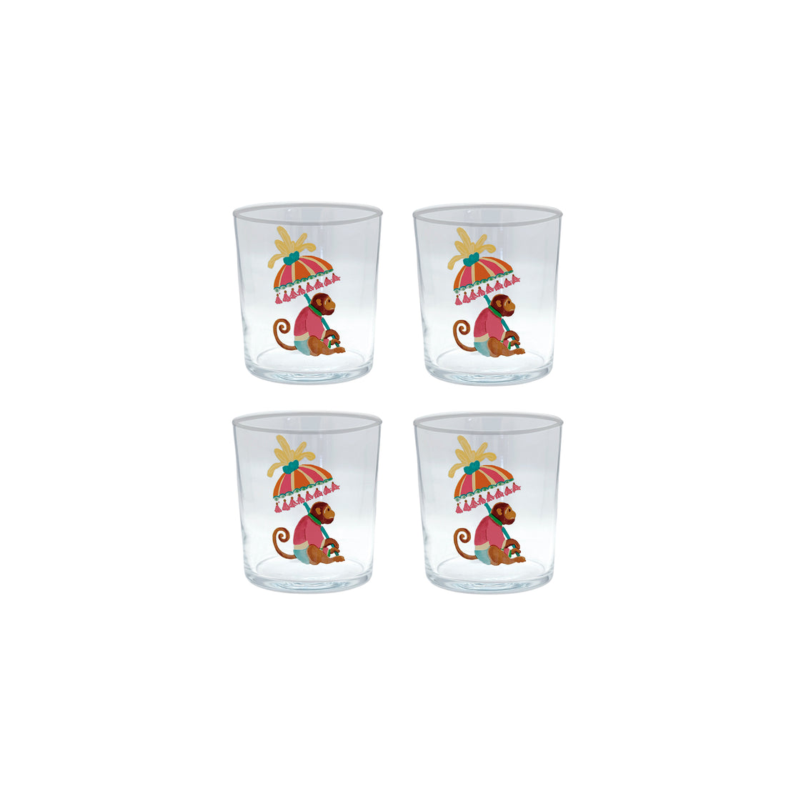Monkeys and Parasols Suite of 4 Double Old Fashion Glasses