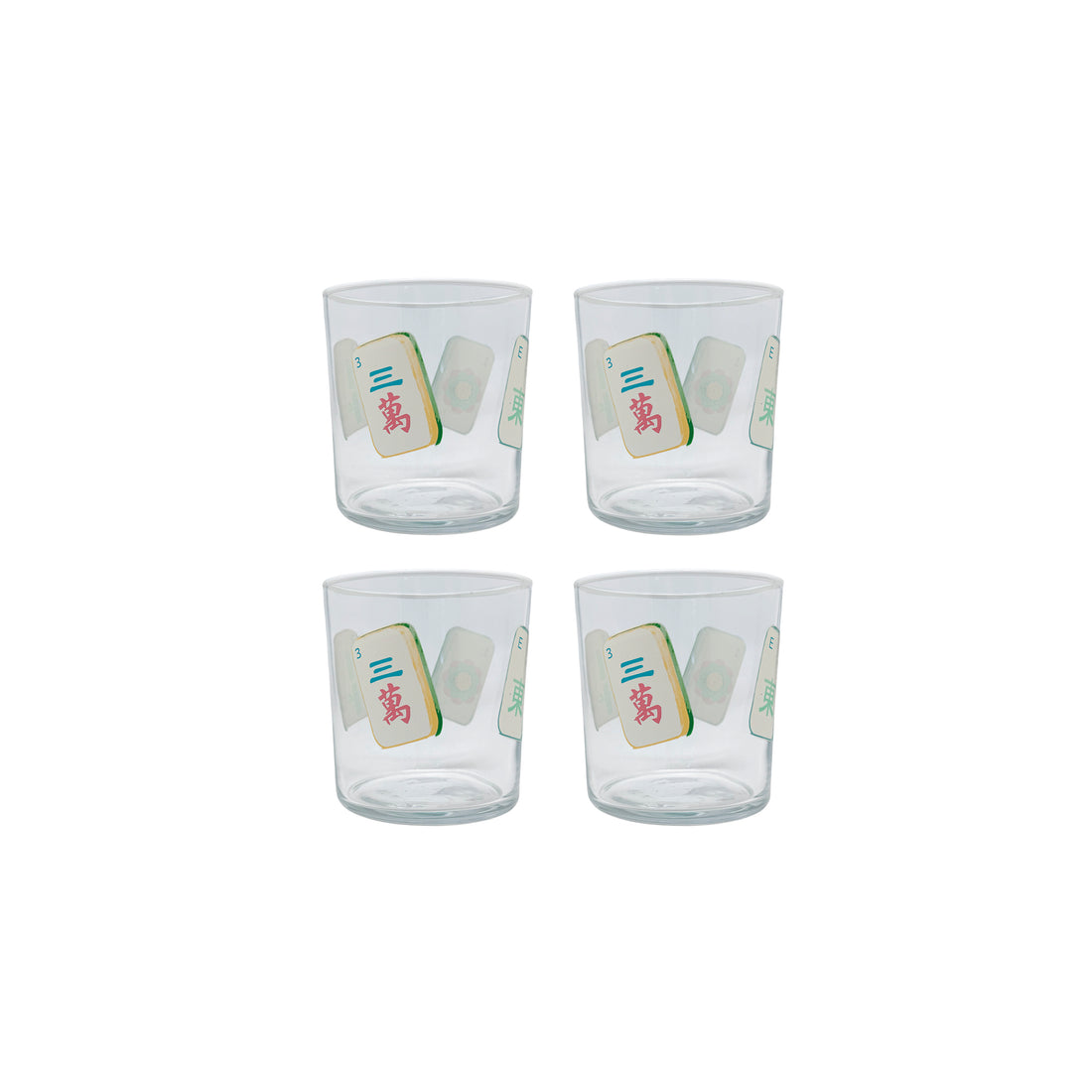 Mahjong Tiles Suite of 4 Double Old Fashion Glasses