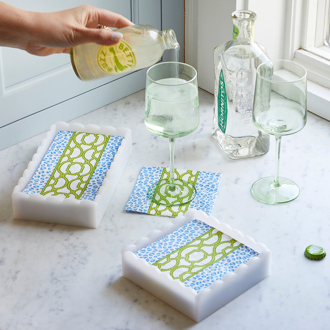 Knots And Spots White Scalloped Cocktail Napkin Box Set