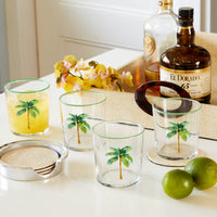 Palm Tree Suite of 4 Double Old Fashion Glasses