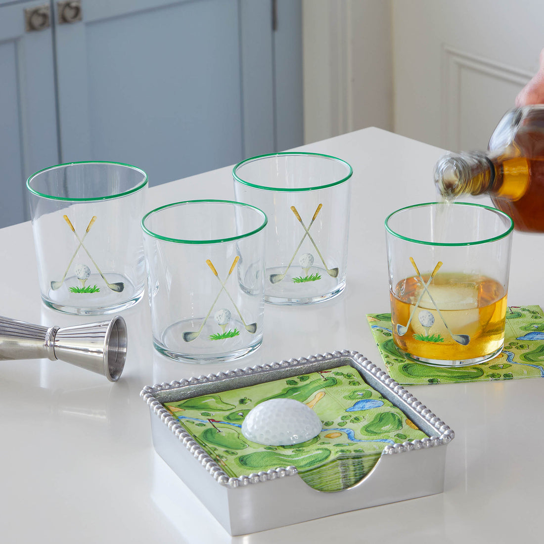 Golf Clubs Suite of 4 Double Old Fashion Glasses