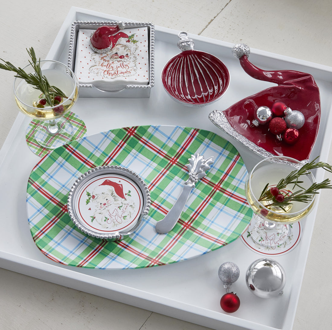 Red Santa Beaded Coaster Set