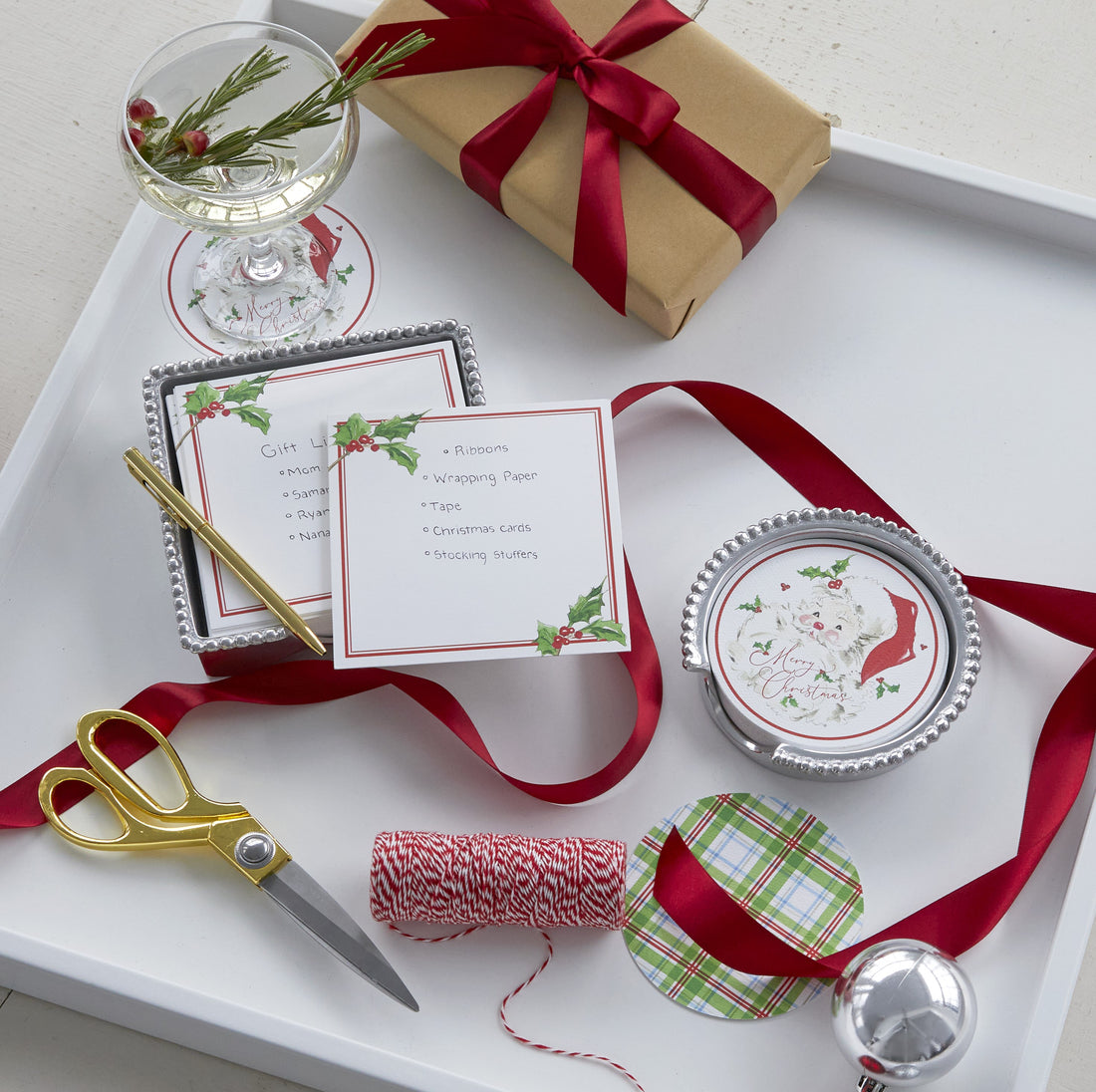 Red Santa Beaded Coaster Set