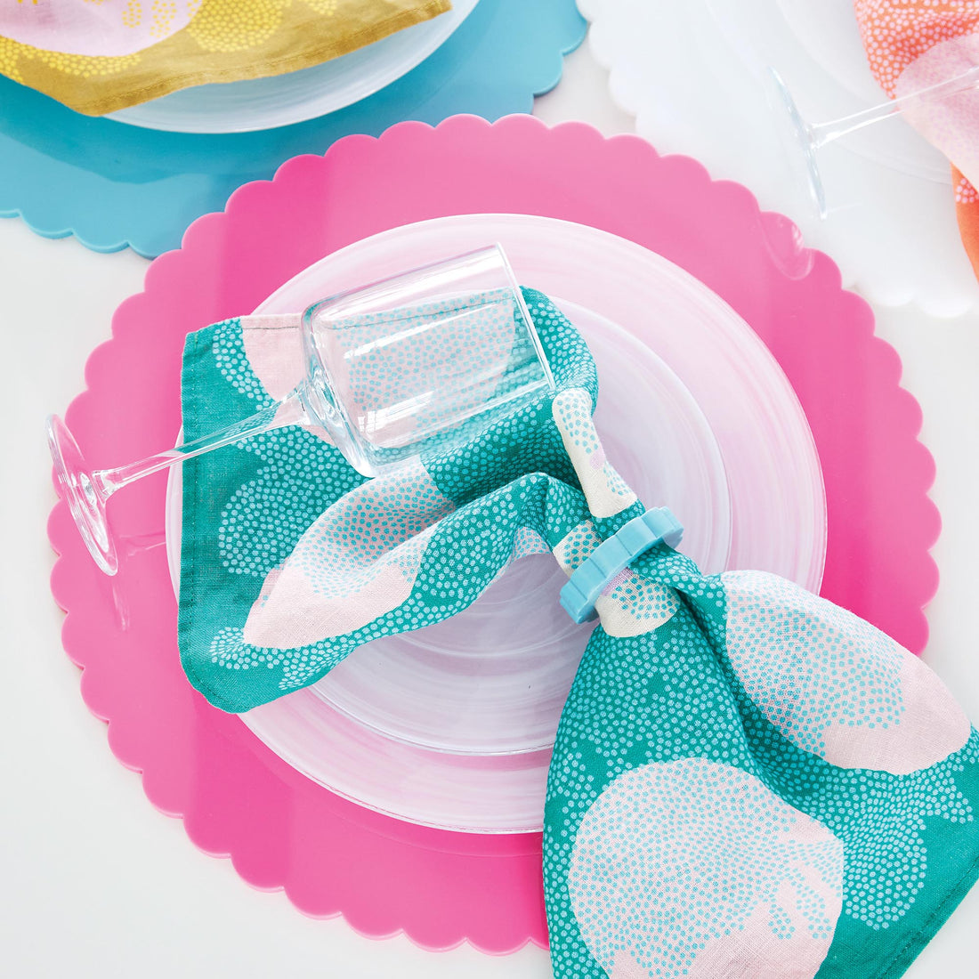 Teal Scallop Napkin Ring Set of 4