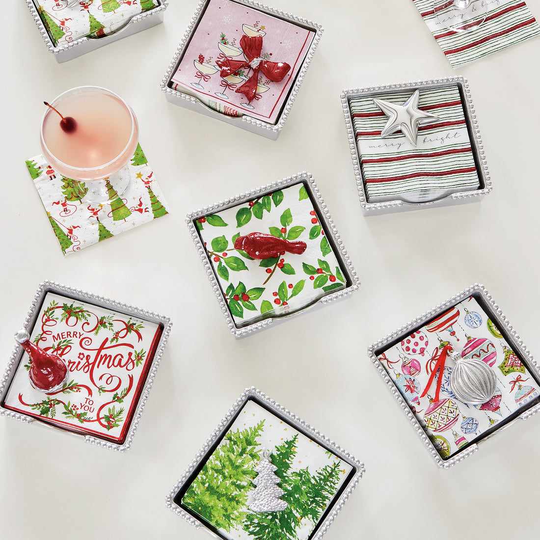 Red Bow Beaded Napkin Box Set
