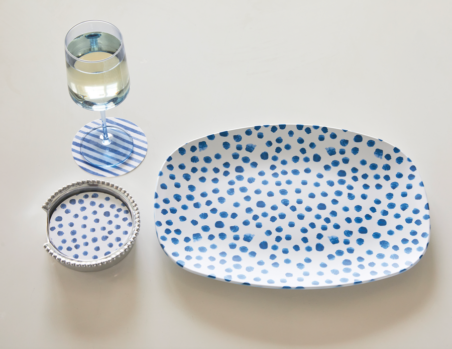 Blue Dotty and Stripe Beaded Coaster Set