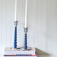 Blue Pearled Medium Candlestick Set