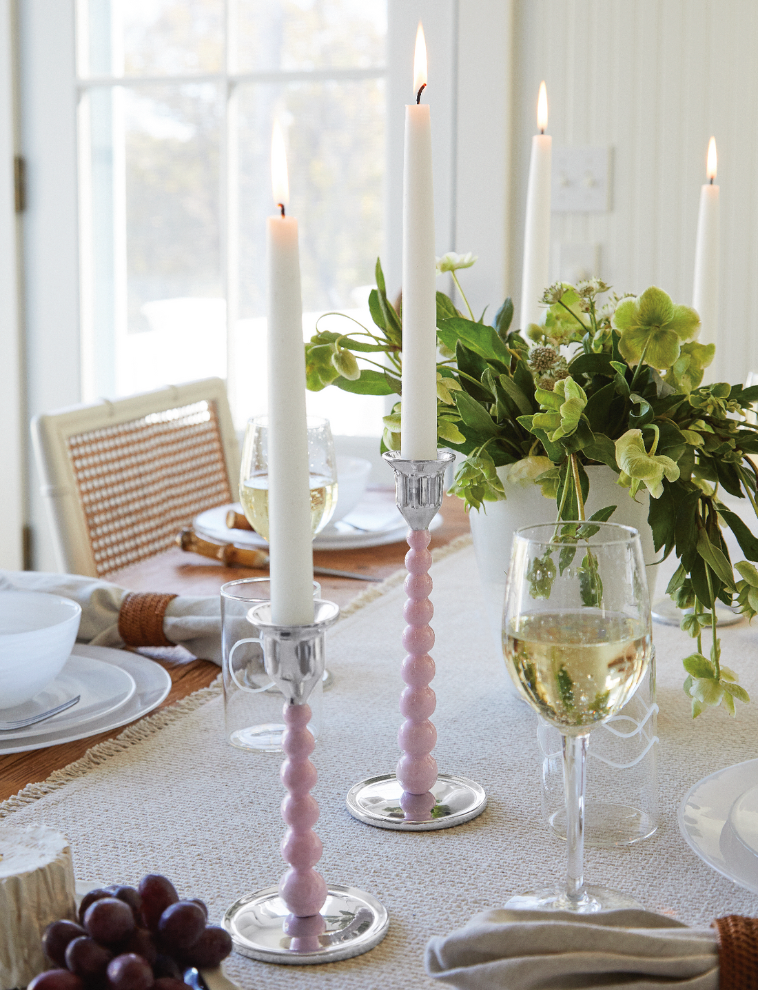 Pink Pearled Medium Candlestick Set