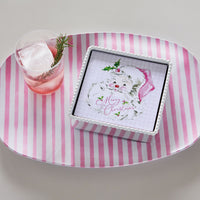 Pink Santa White Beaded Napkin Box