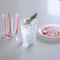 Ribbons Red and White Double Old Fashion Glass