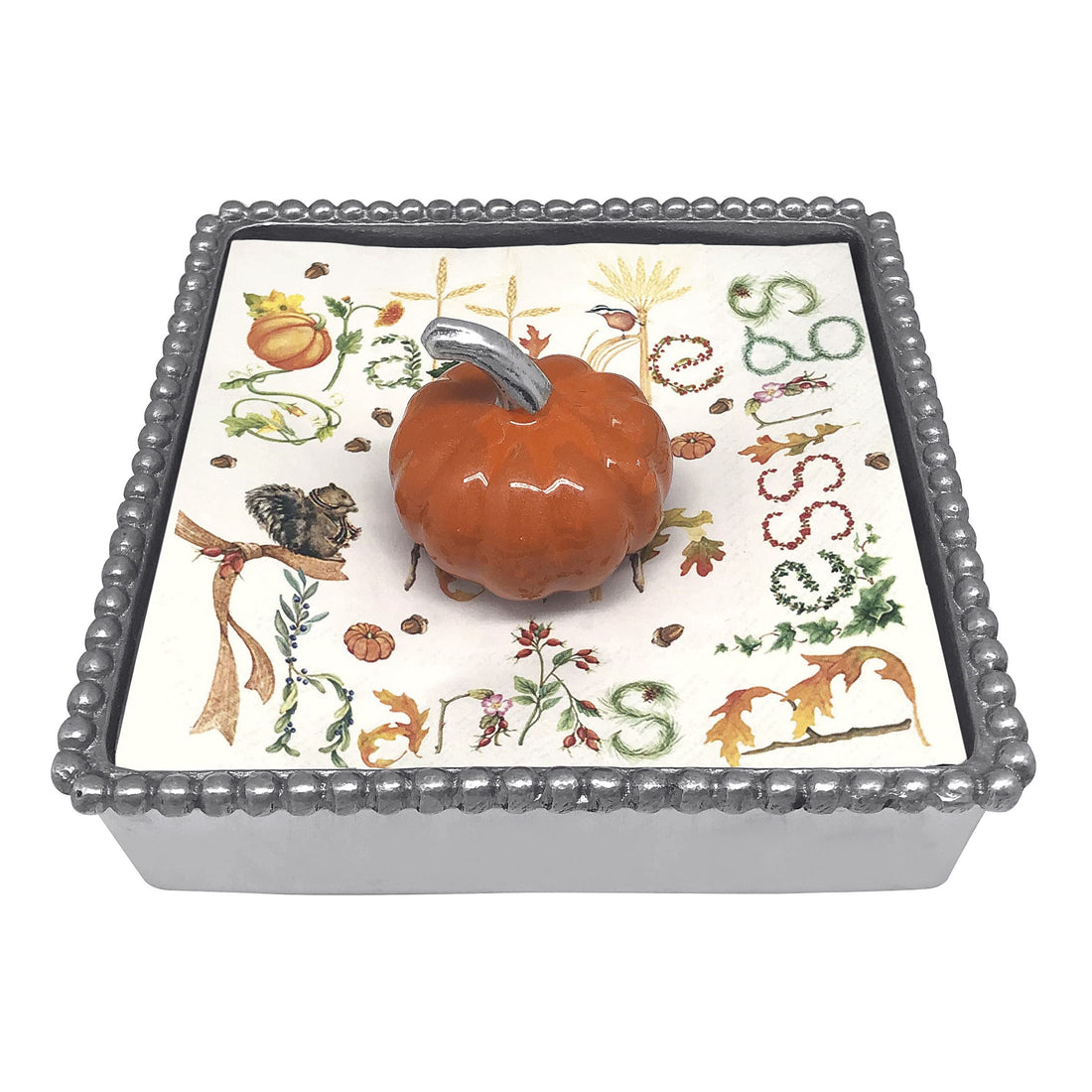 Orange Pumpkin Beaded Napkin Box-Napkin Boxes and Weights | Mariposa