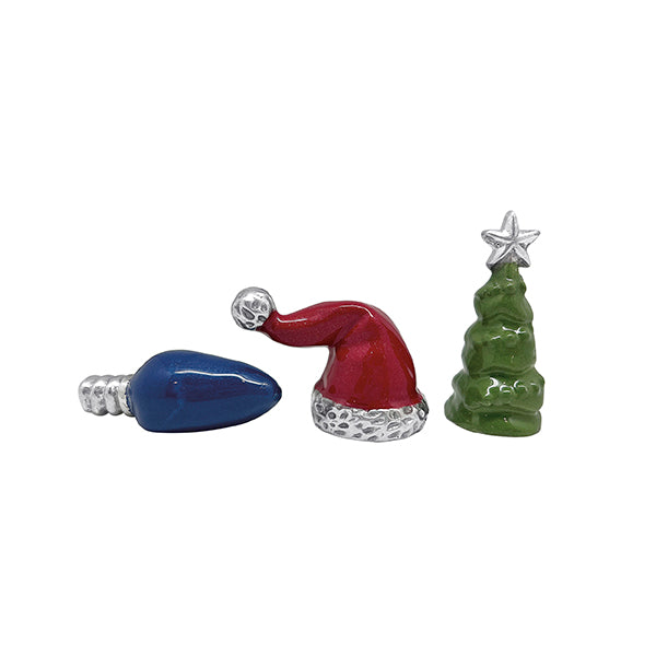Red Santa Hat, Green Tree, Blue Christmas Bulb Napkin Weight (Set of 3)