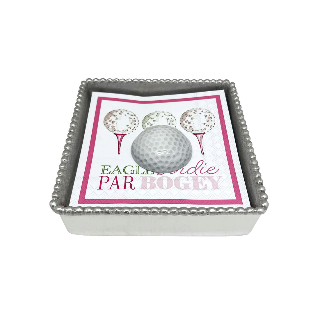 White Golf Ball Beaded Napkin Box Set