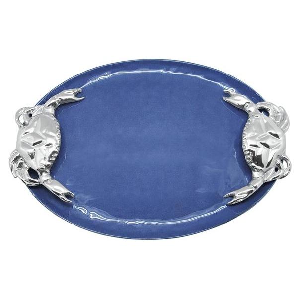 Cobalt Crab Handle Serving Tray | Mariposa Serving Trays and More