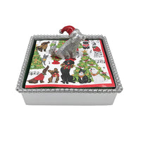 Sitting Lab With Red Hat Beaded Napkin Box