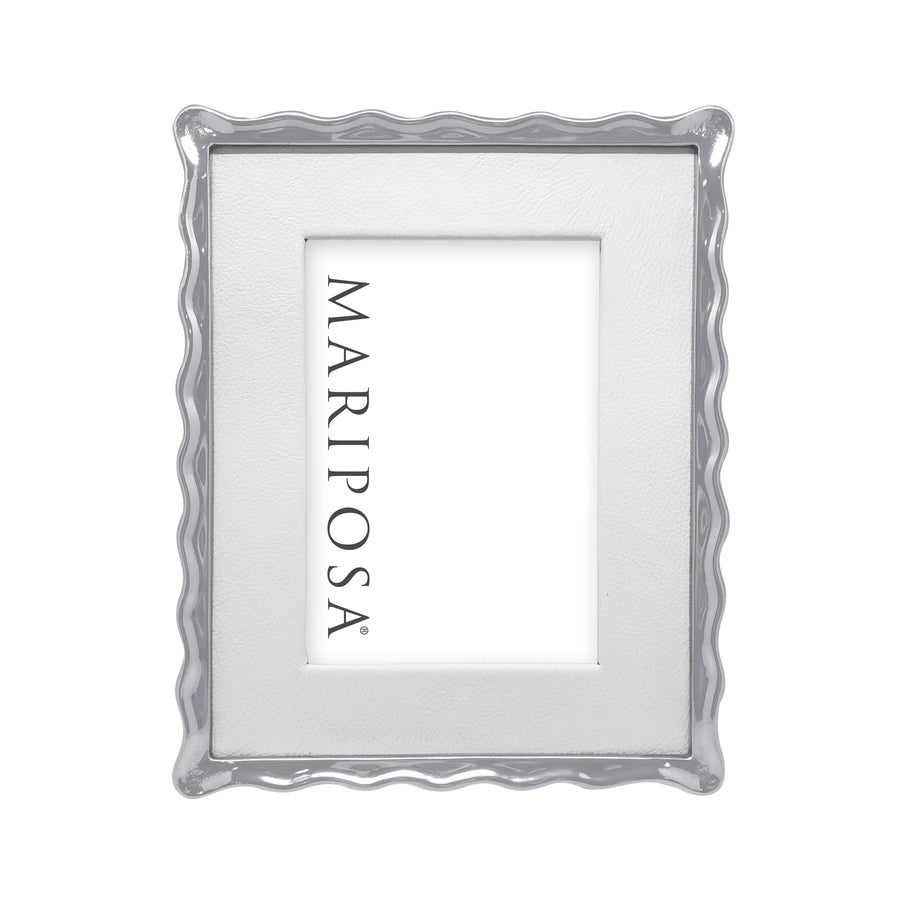 White Leather with Wavy Border 5x7 Frame