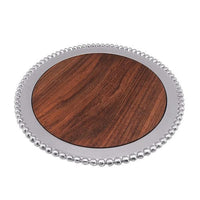 Pearled Round Cheese Board, Dark Wood-Serving Trays and More-|-Mariposa