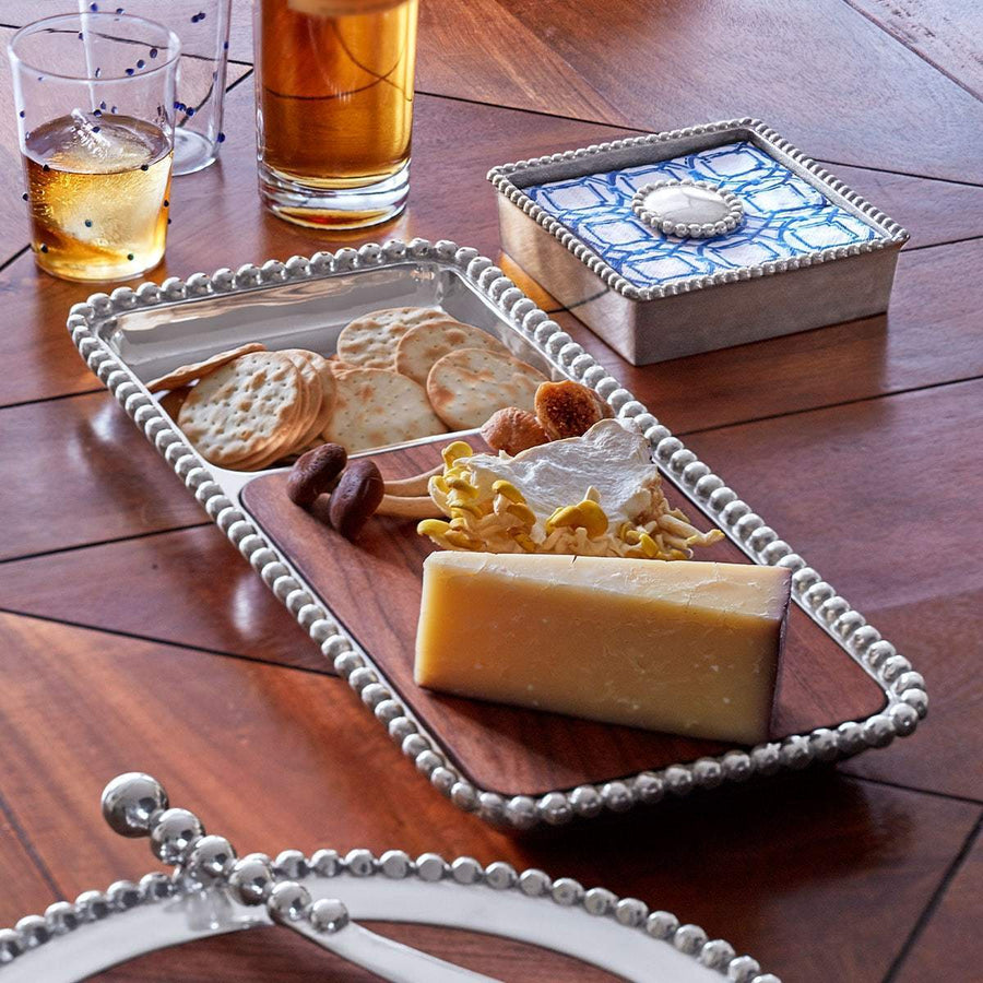 Pearled Round Cheese Board, Dark Wood-Serving Trays and More-|-Mariposa