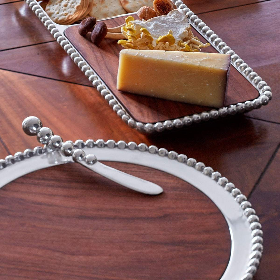 Pearled Cheese & Cracker Server, Dark Wood-Serving Trays and More-|-Mariposa