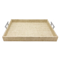 Sand Faux Grass Cloth Tray with Metal Handles