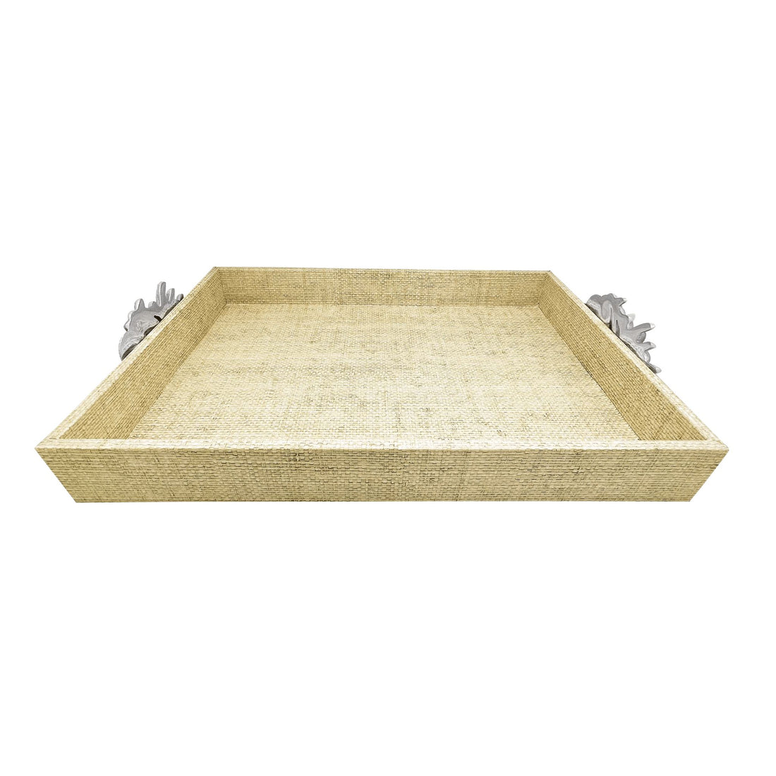 Sand Faux Grasscloth Tray with Seaside Metal Handles