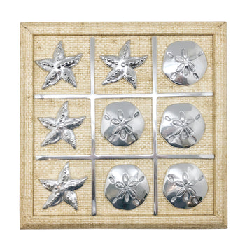 Starfish & Sand Dollar Sand Faux Grass Cloth Tic Tac Toe Set