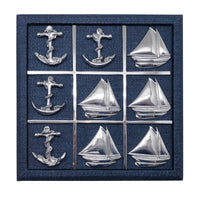 Sailboat & Anchor Indigo Blue Faux Grass Cloth Tic Tac Toe Set
